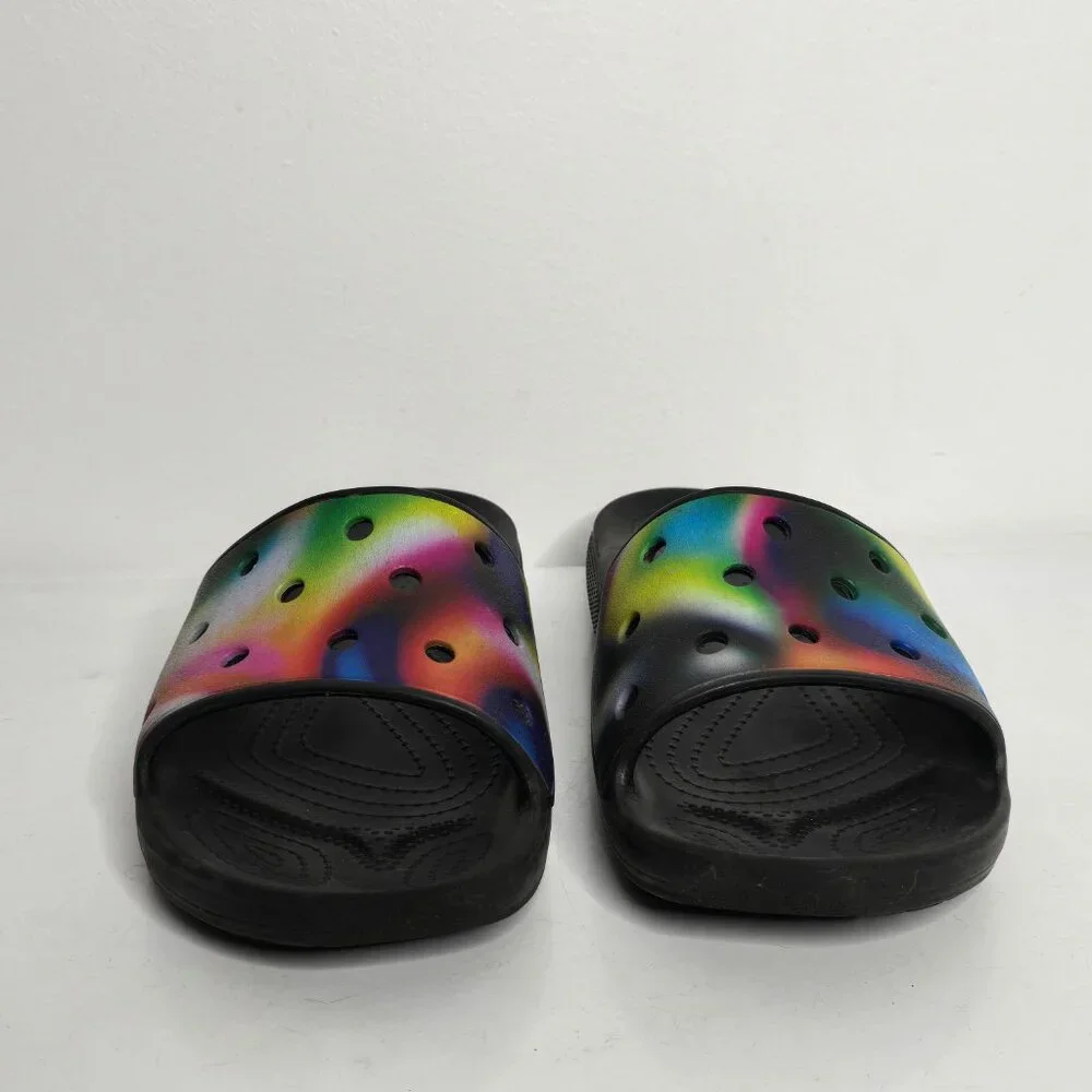 CROCS Classic Slide Sandals Mens 10 / Womens 12 Tie Dye‎ Multicolor Black Iconic